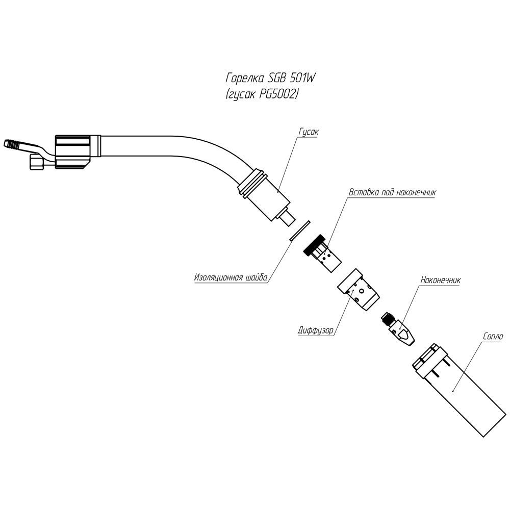 Сварочная полуавтоматическая горелка Parker SGB 501W 3 метра (MIG/MAG)