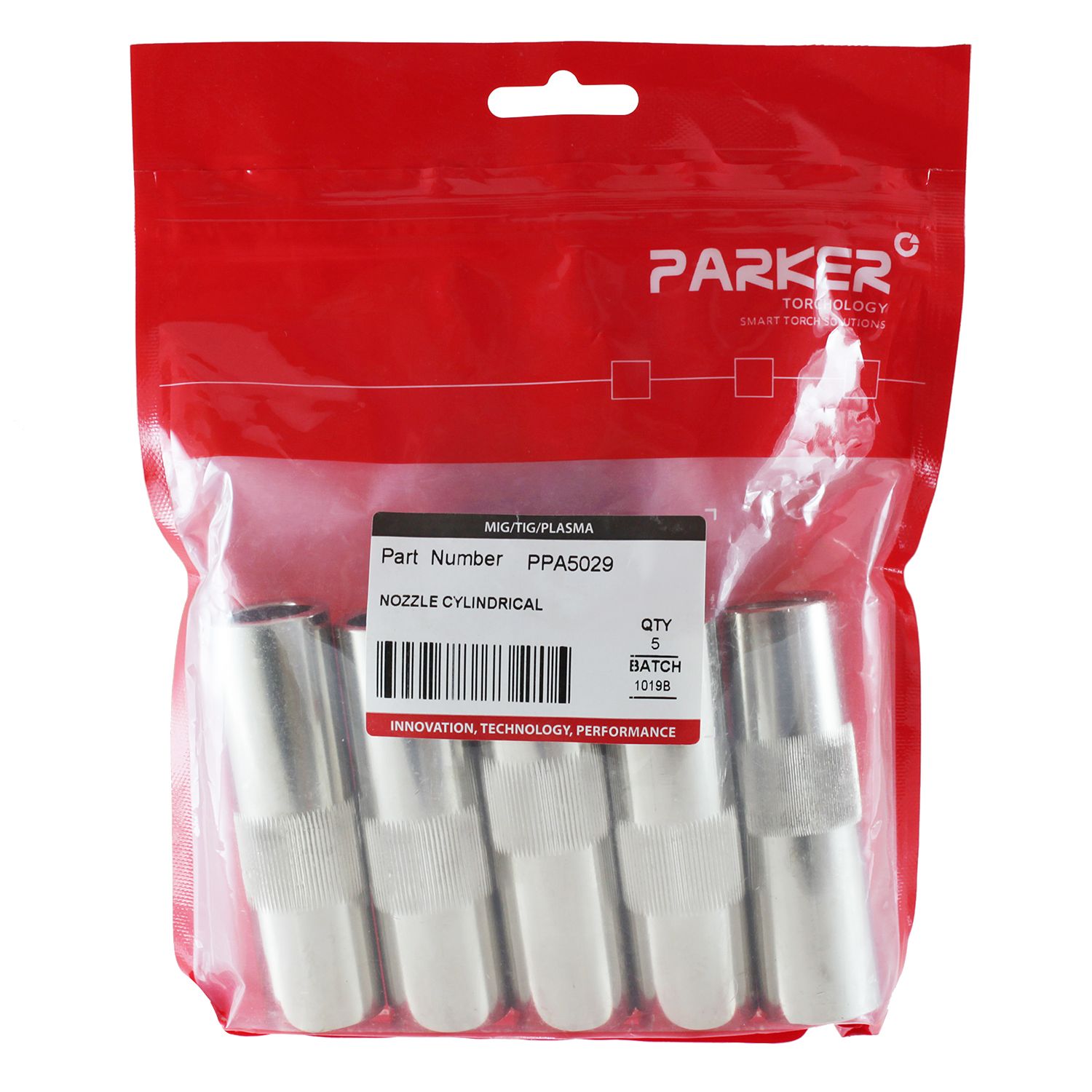 PPA5029 Сопло газовое Parker цилиндрическое медное 19 мм для полуавтоматических горелок PN 500A / Panasonic 500A (MIG/MAG)