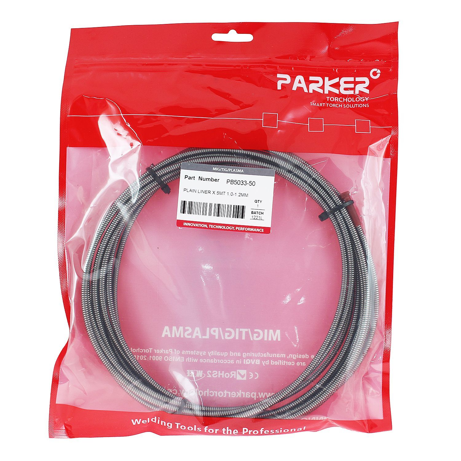 PB5033-50 Направляющий канал Parker 1,0-1,2 мм 5 метров (стальная спираль с литым ниппелем без оплётки) (MIG/MAG)