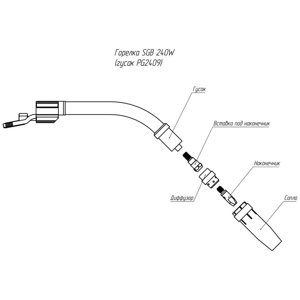 Сварочная полуавтоматическая горелка Parker SGB 240W с улучшенной подачей охлаждающей жидкости 5 метров (MIG/MAG)