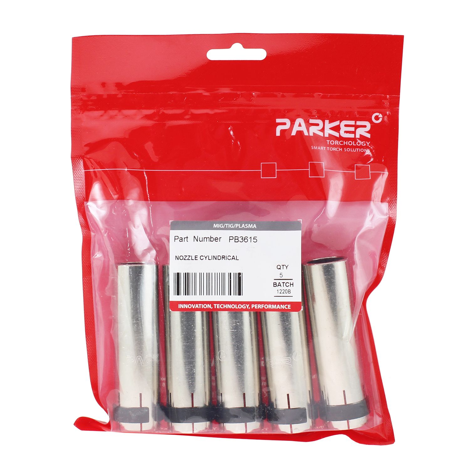 PB3615 Сопло газовое Parker цилиндрическое медное 19  мм для полуавтоматических горелок (MIG/MAG)