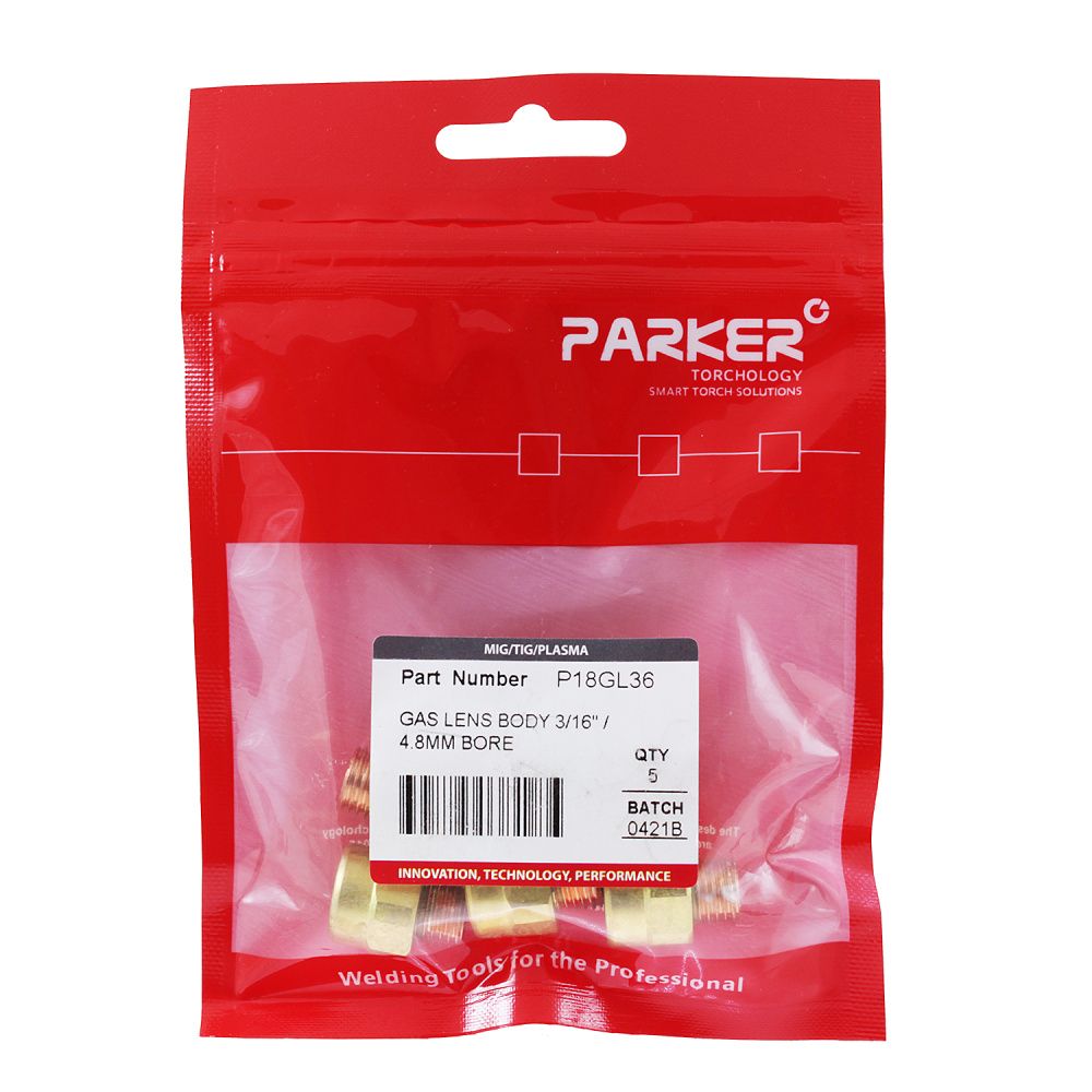 P18GL36 Parker Gas lens body 3-16'' 4.8mm bore (pack)