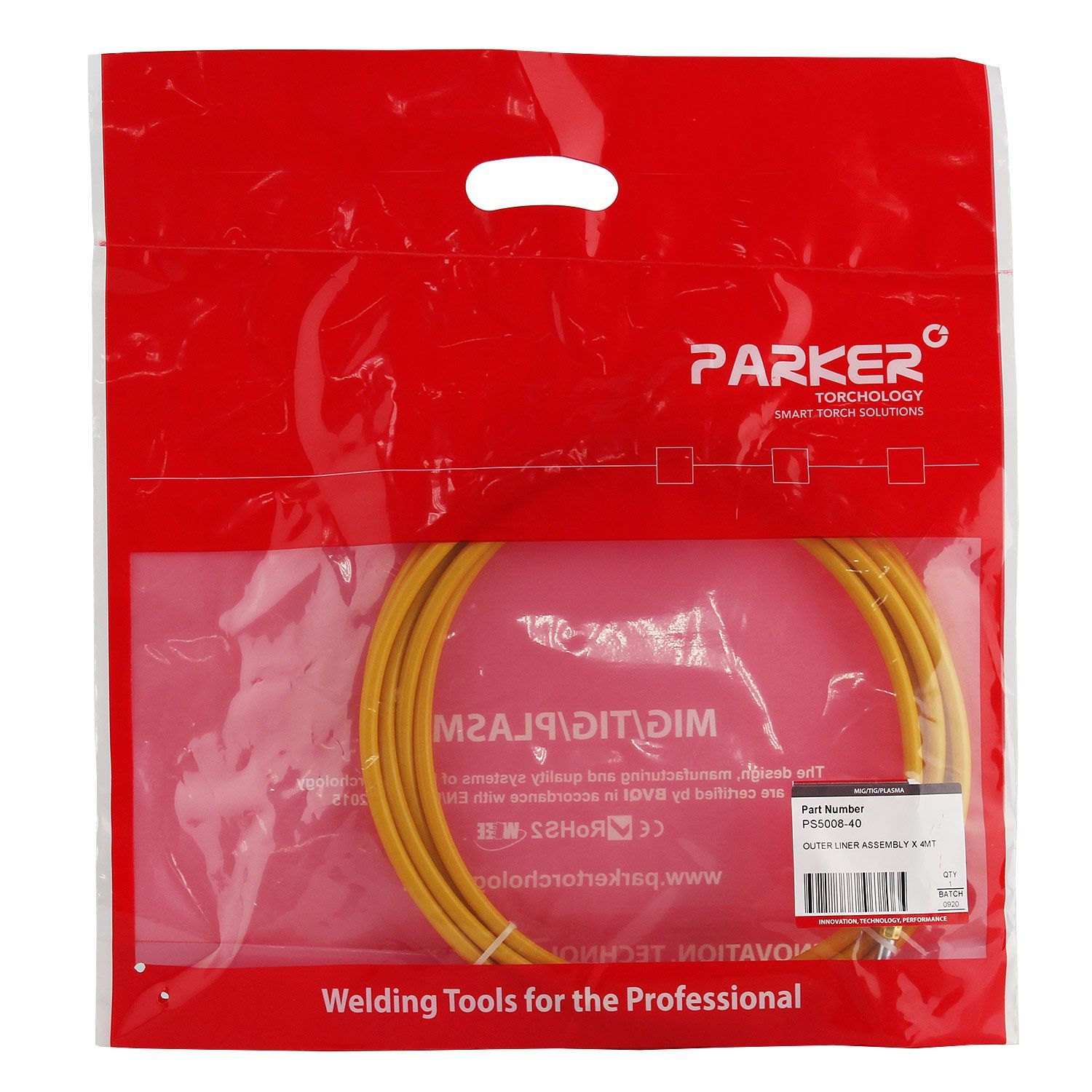 PS5008-40 Канал для подачи проволоки Parker 0,8-1,6 мм жёлтый 4 метра (MIG/MAG)