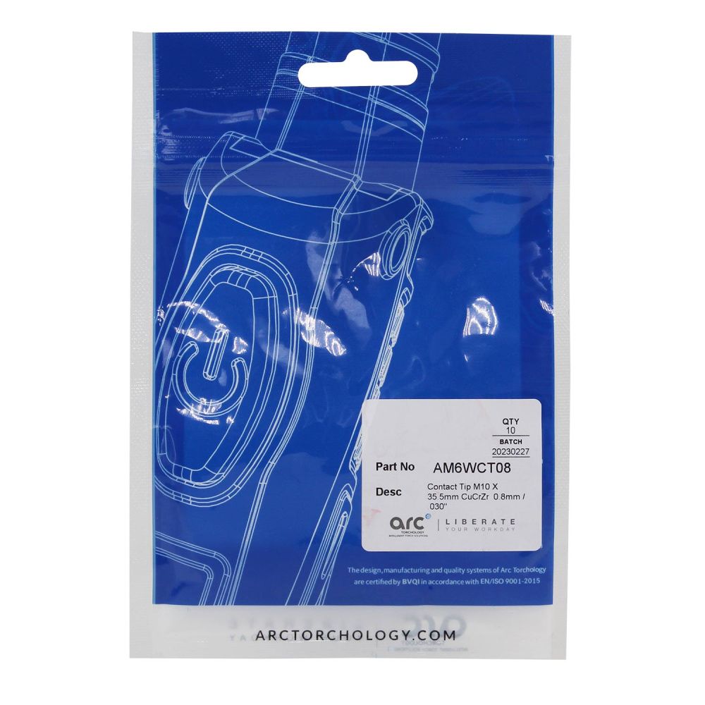 AM6WCT08 Arc Contact Tip M10x 35.5mm CuCrZr 0.8mm (pack)