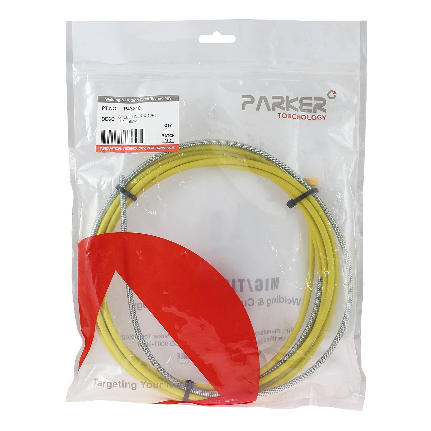 P43210 Направляющий канал Parker 1,2-1,6 мм 3 метра (стальная спираль с литым ниппелем в жёлтой оплётке) (MIG/MAG)