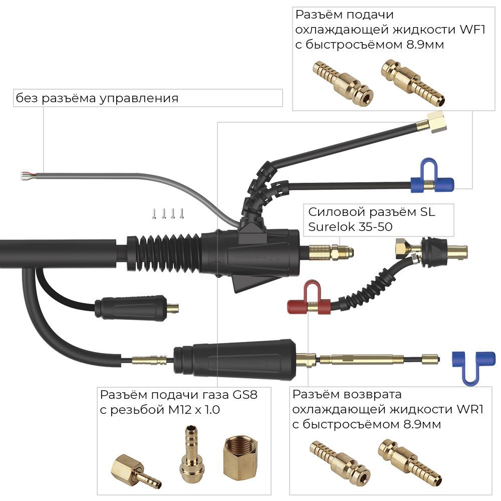 Сварочная аргонодуговая горелка Parker SGTHW 18SC с автоматизированной подачей горячей проволоки 4 метра для TIG сварки в среде аргона