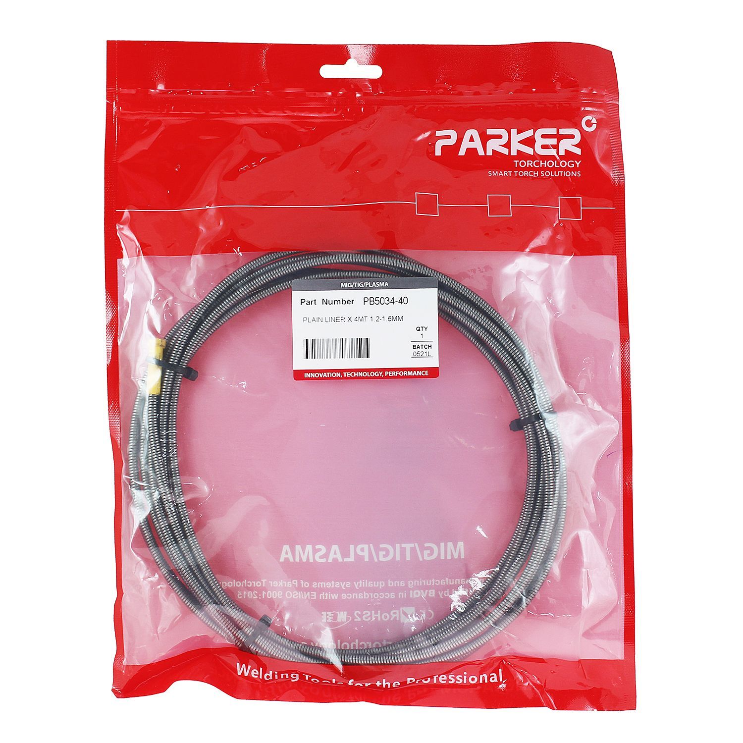 PB5034-40 Направляющий канал Parker 1,2-1,6 мм 4 метра (стальная спираль с литым ниппелем без оплётки) (MIG/MAG)