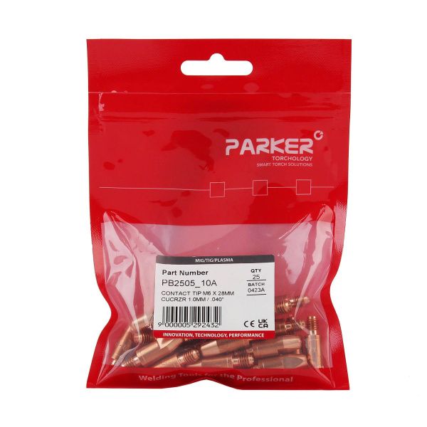 PB2505-10A Контактный наконечник Parker М6 1,0 L28,0 CuCrZr для AL проволоки (MIG/MAG)