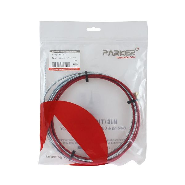 PA43115 Направляющий канал Parker 0,8-1,2 мм 4 метра (стальная спираль с латунным ниппелем в красной оплётке) (MIG/MAG)