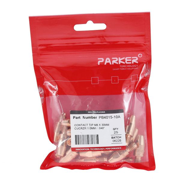 PB4015-10A Контактный наконечник Parker М8 1,0 L30,0 CuCrZr для AL проволоки (MIG/MAG)