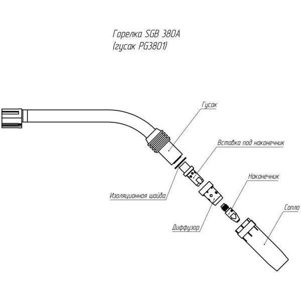 Сварочная полуавтоматическая горелка Parker SGB 380A 3 метра (MIG/MAG)