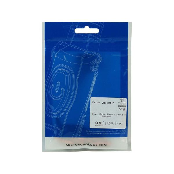 AM1CT10 Контактный наконечник E-Cu, M625мм, ø 1,0мм для ARC M1-M18 (pack)