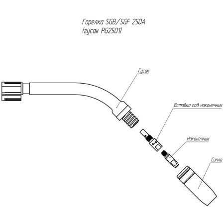 PG2501 Гусак Parker 45° для полуавтоматической горелки SGB 250A (MIG/MAG)