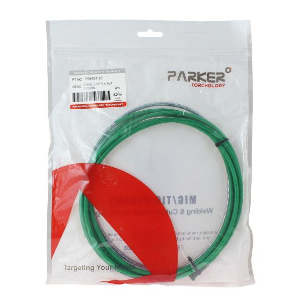 PB4631-30 Направляющий канал Parker 2,0-2,4 мм 3 метра (стальная спираль с литым ниппелем в зелёной оплётке) (MIG/MAG)
