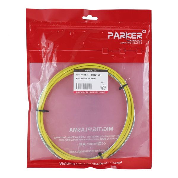 PB3631-30 Направляющий канал Parker 1,6 мм 3 метра (стальная спираль с литым ниппелем в жёлтой оплётке) (MIG/MAG)