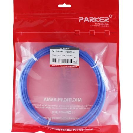 PB1536-50 Направляющий канал Parker 0,6-0,9 мм 5 метров (тефлоновый канал с латунным ниппелем в синей оплётке) (MIG/MAG)
