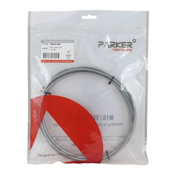 PB5033-30B Направляющий канал Parker 1,0-1,2 мм 3 метра (стальная спираль с латунным ниппелем без оплётки) (MIG/MAG)