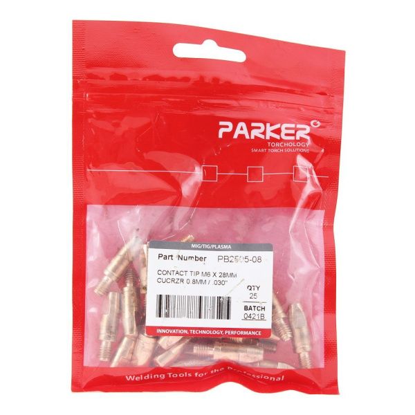 PB2505-08 Parker Contact tip M6 X 28MM CuCrZr 0.8MM .030'' (pack)