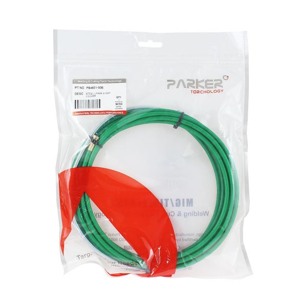 PB4631-50B Направляющий канал Parker 2,0-2,4 мм 5 метров (стальная спираль с латунным ниппелем в зелёной оплётке) (MIG/MAG)