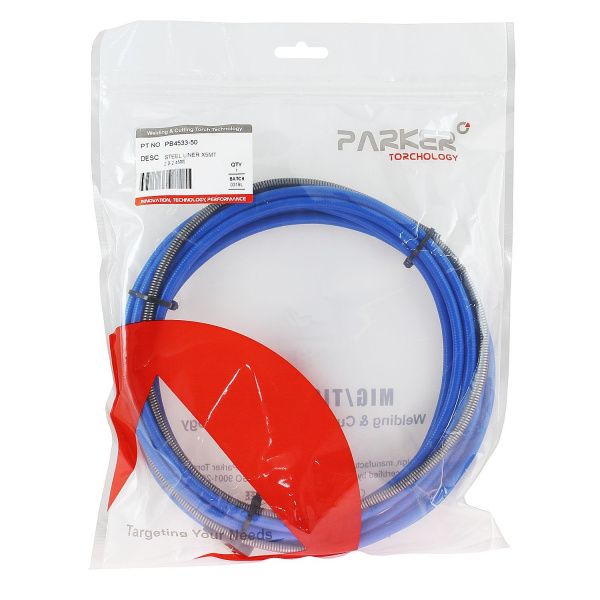 PB4533-50 Направляющий канал Parker 2,0-2,4 мм 5 метров (стальная спираль с литым ниппелем в синей оплётке) (MIG/MAG)