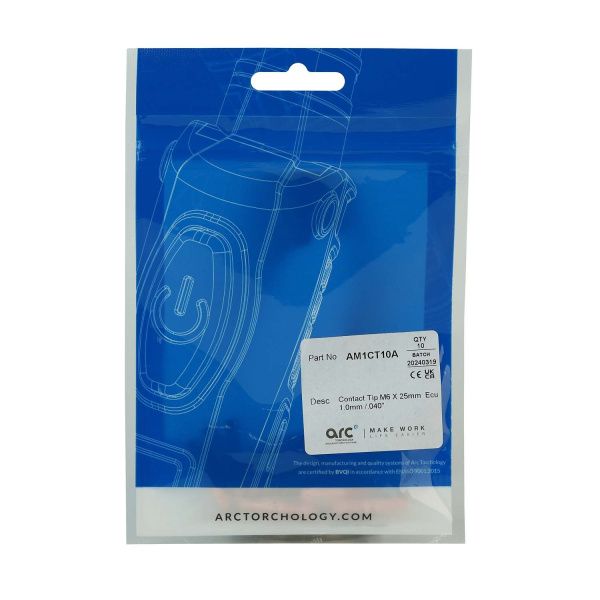 AM1CT10A Контактный наконечник Arc М6 1,0 L25,0 ECu для AL проволоки (MIG/MAG)
