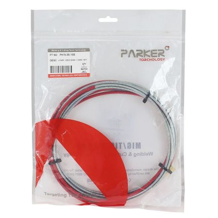 P415-35-15B Направляющий канал Parker 0,9-1,2 мм 4 метра (стальная спираль с латунным ниппелем в красной оплётке) (MIG/MAG)