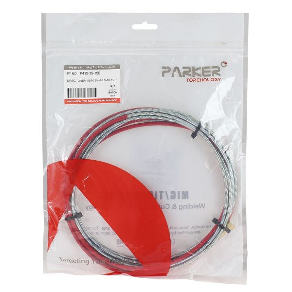 P415-35-15B Направляющий канал Parker 0,9-1,2 мм 4 метра (стальная спираль с латунным ниппелем в красной оплётке) (MIG/MAG)