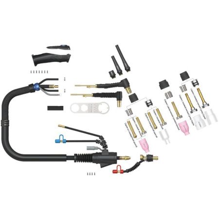 Сварочная аргонодуговая горелка Arc T5W с 8-пиновым разъёмом EWM, 3-мя кнопками, разъёмом с резьбой 1/4 BSP и системой One TIG 4 метра для TIG сварки в среде аргона