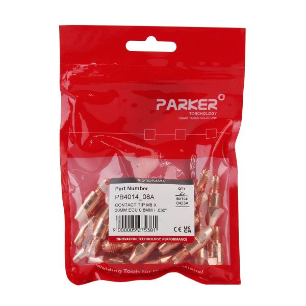 PB4014-08A Контактный наконечник Parker М8 0,8 L30,0 ECu для AL проволоки (MIG/MAG)