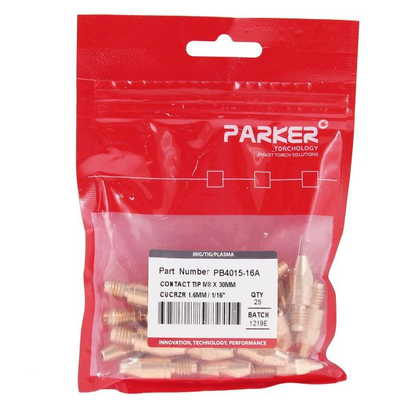 PB4015-16A Контактный наконечник Parker М8 1,6 L30,0 CuCrZr для алюминиевой проволоки (MIG/MAG)