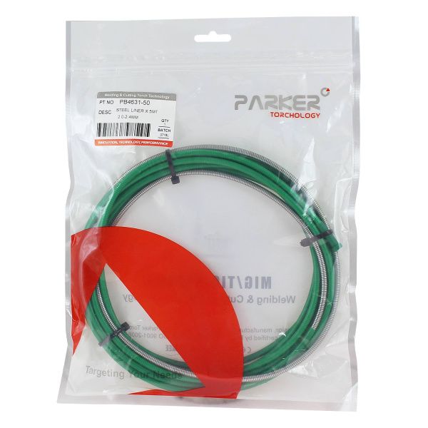 PB4631-50 Направляющий канал Parker 2,0-2,4 мм 5 метров (стальная спираль с литым ниппелем в зелёной оплётке) (MIG/MAG)