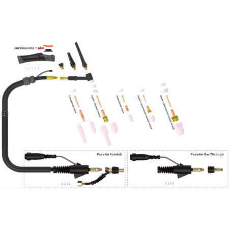 Сварочная аргонодуговая горелка Parker SGT 17FX с гибким гусаком 4 метра для TIG сварки в среде аргона