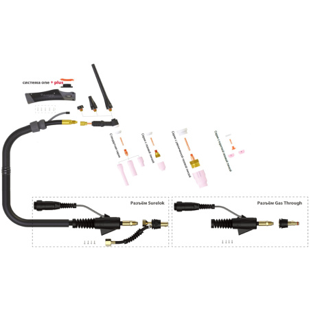 Сварочная горелка Parker SGT 9 с разъёмом Surelok GT, 4-мя кнопками и 9-пиновым разъёмом Fronius 8 метров