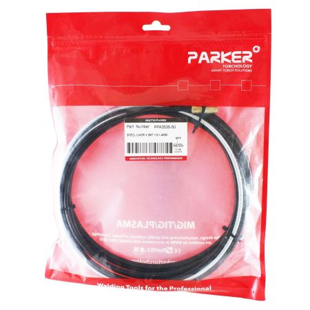 PPA3535-50 Направляющий канал Parker 1,0-1,4 мм 5 метров (стальная спираль с латунным ниппелем в чёрной оплётке) (MIG/MAG)