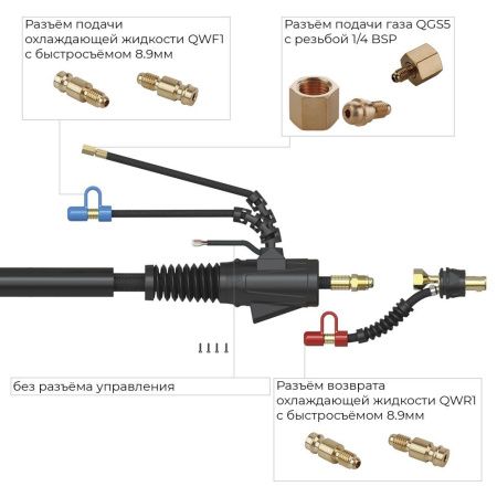 Сварочная аргонодуговая горелка Arc T1W с разъёмом с резьбой 1/4 BSP и системой One TIG 4 метра для TIG сварки в среде аргона