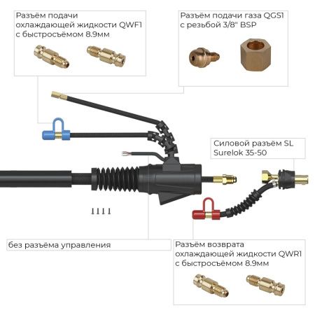 Сварочная аргонодуговая горелка Arc T1W с резъбой 3/8 BSP и системой One TIG 4 метра для TIG сварки в среде аргона