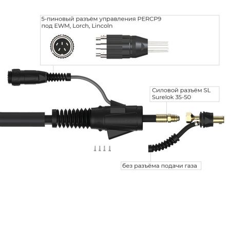 Сварочная аргонодуговая горелка Parker SGT 26 с 5-пиновым разъёмом EWM, Lorch, Lincoln 8 метров для TIG сварки в среде аргона