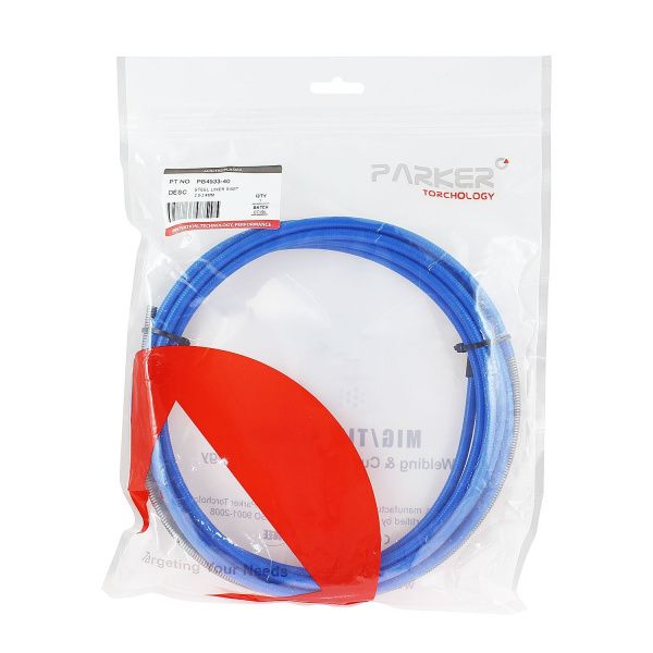 PB4533-40 Направляющий канал Parker 2,0-2,4 мм 4 метра (стальная спираль с литым ниппелем в синей оплётке) (MIG/MAG)
