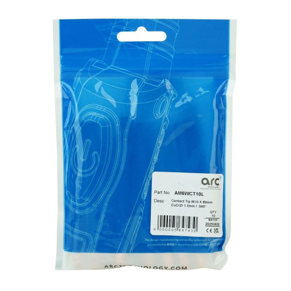 AM6WCT10L Контактный наконечник Arc М10 1,0 L89,0 CuCrZr удлинённый (MIG/MAG)