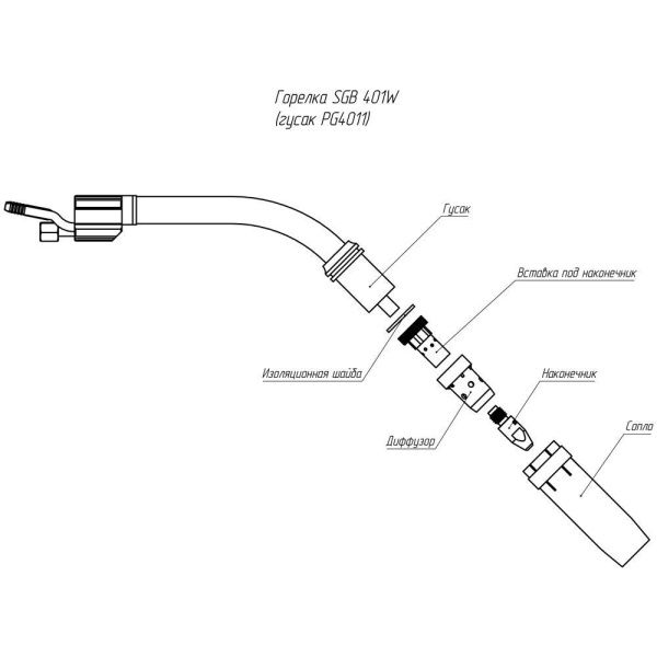 Сварочная полуавтоматическая горелка Parker SGB 401W с улучшенной подачей охлаждающей жидкости 4 метра (MIG/MAG)