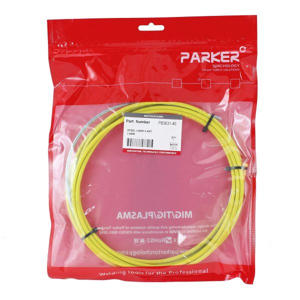PB3631-40 Направляющий канал Parker 1,6 мм 4 метра (стальная спираль с литым ниппелем в жёлтой оплётке) (MIG/MAG)