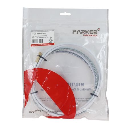 PB4531-30B Направляющий канал Parker 1,0-1,2 мм 3 метра (стальная спираль с латунным ниппелем в белой оплётке) (MIG/MAG)