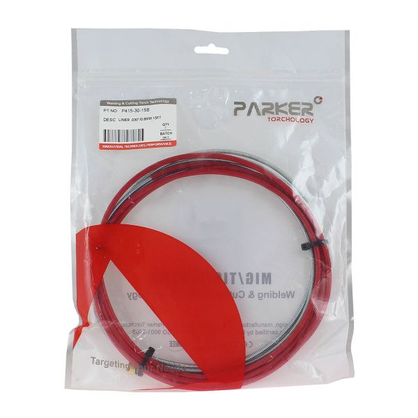 P415-30-15B Направляющий канал Parker 0,8 мм 4 метра (стальная спираль с латунным ниппелем в красной оплётке) (MIG/MAG)