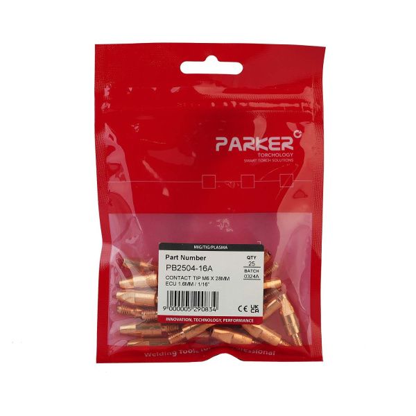 PB2504-16A Контактный наконечник Parker M6 1,6 L28,0 ECu для AL проволоки (MIG/MAG)